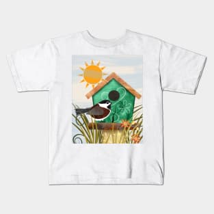 Chestnut-backed Chickadee on Green Bird House Kids T-Shirt